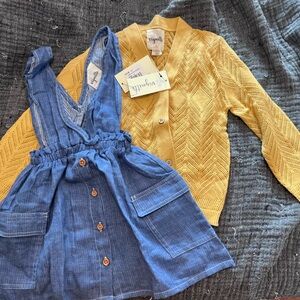 NWT 100% cotton Vignette 2-PC Outfit 3T Sweater & Denim Overall Dress Set